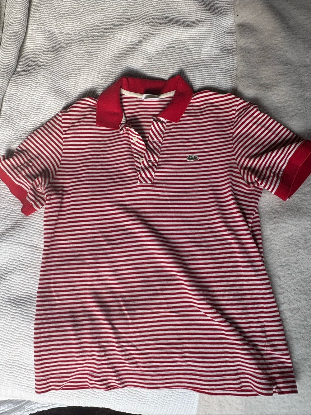 Lacoste Red & White Striped Short-Sleeve Polo - small